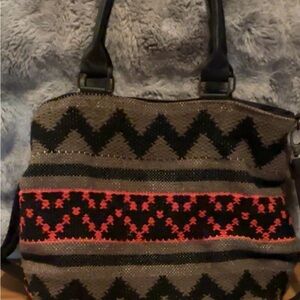 Cost Plus World Market Black and Red Zigzag Shoulder Bag